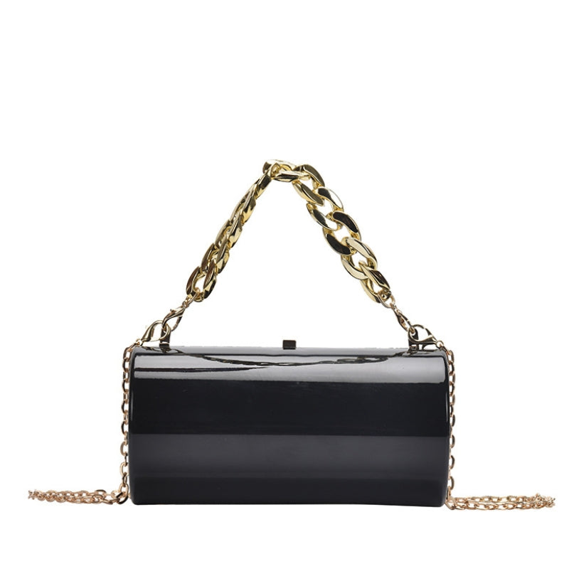 Modern Cylindrical Hard Shell Clutch with Dual Chain Options
