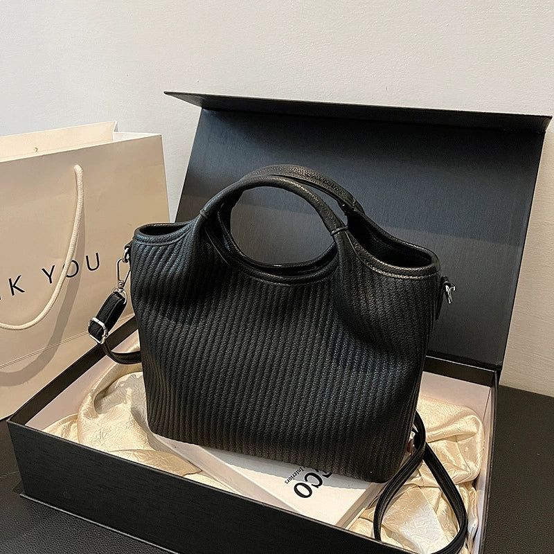 Versatile Ribbed Textured Handbag with Strap