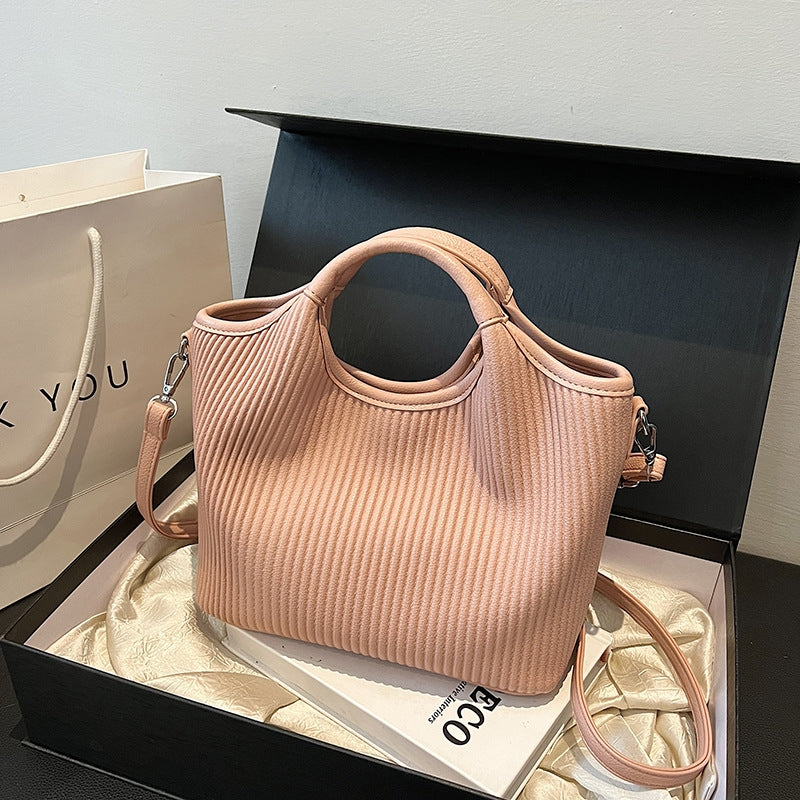 Versatile Ribbed Textured Handbag with Strap