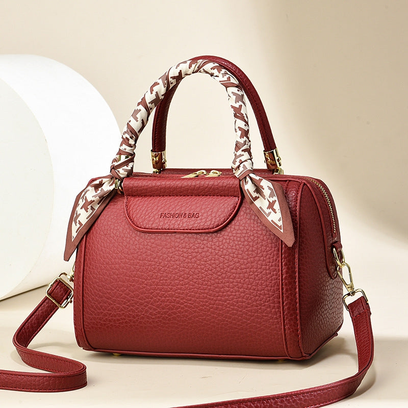 Women's Premium Chic Pebbled Leather Boston Handbag