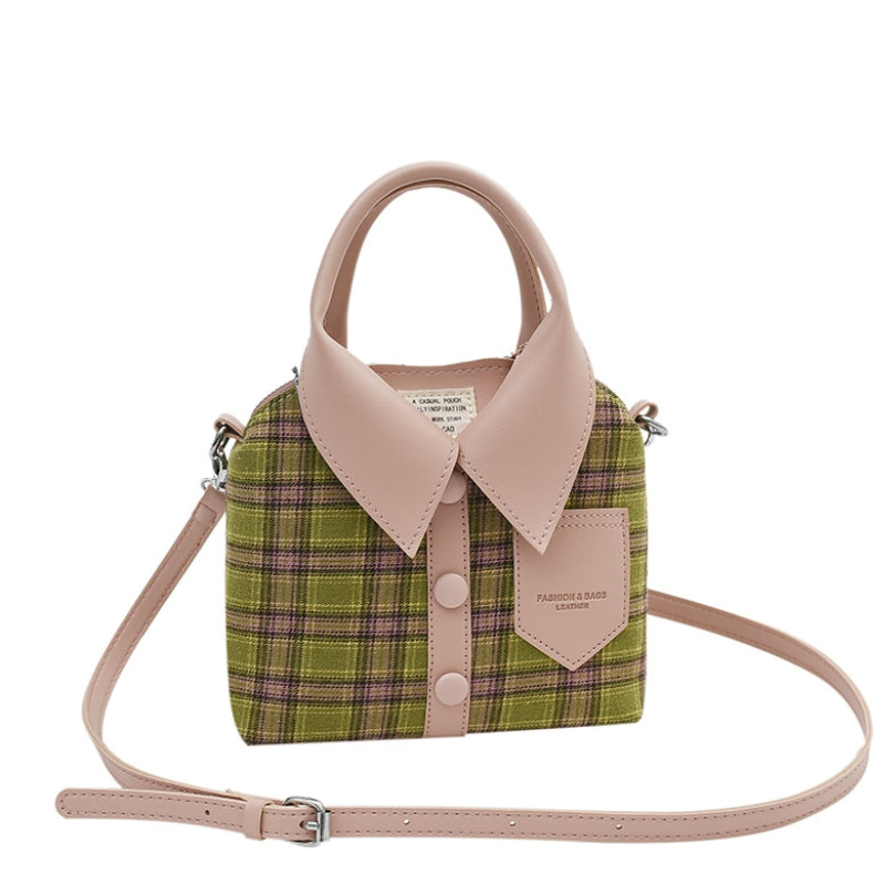 Unique Plaid Collar Style Mini Handbag