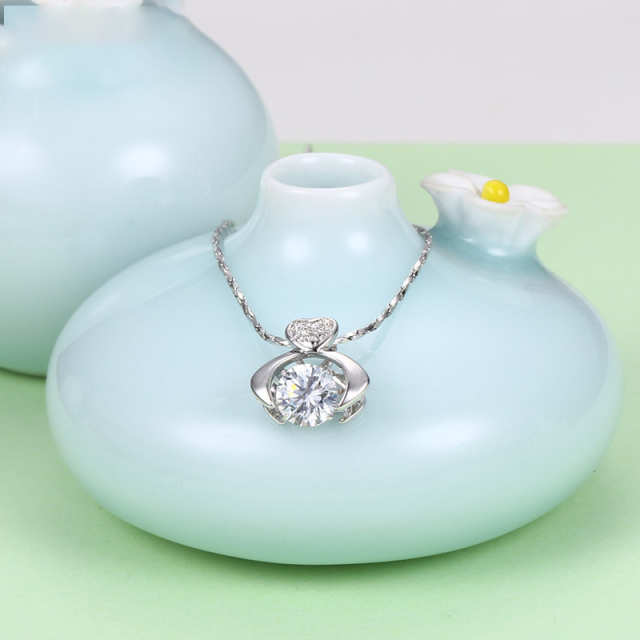 Beating Heart White-Plated Pendant Necklace