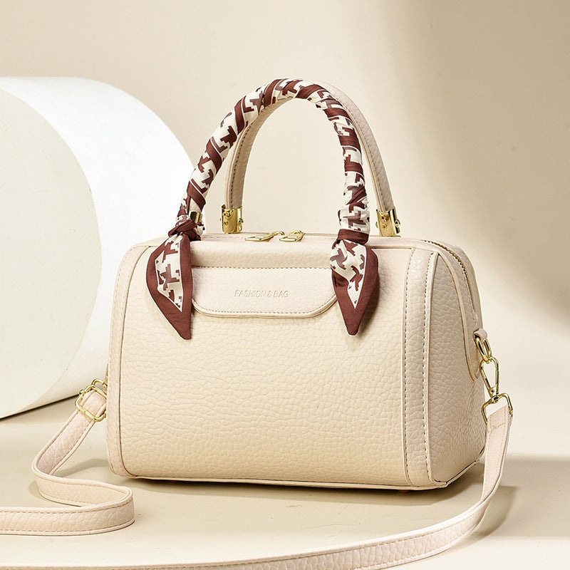 Women's Premium Chic Pebbled Leather Boston Handbag