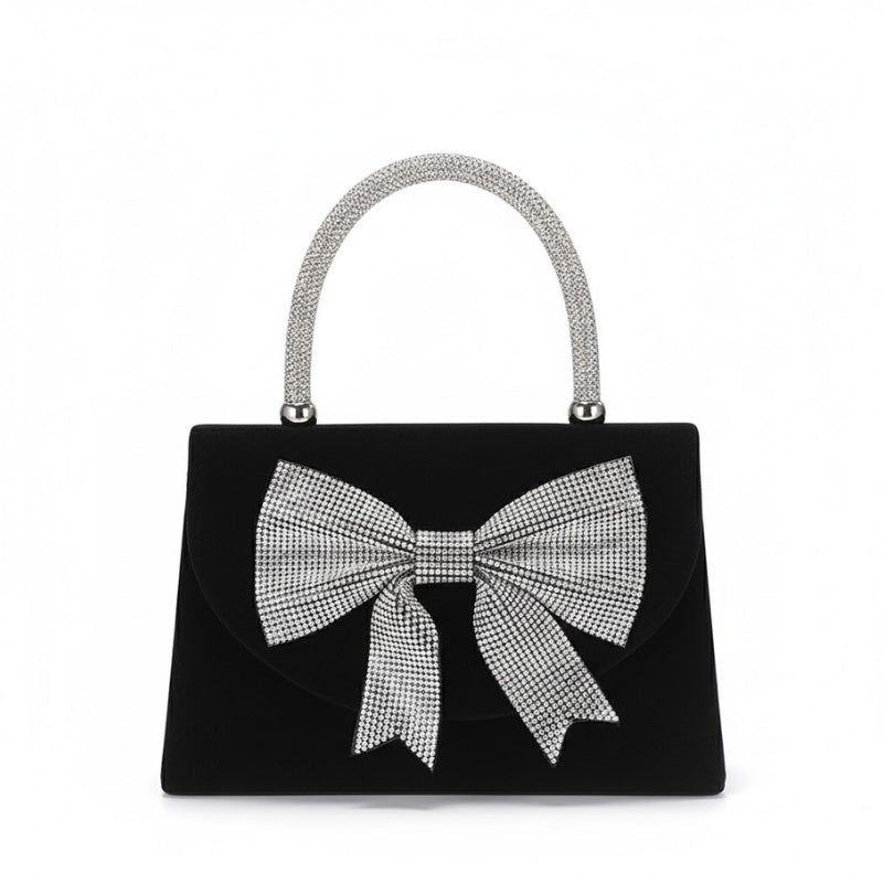 Elegant Velvet Handbag with Oversized Crystal Bow