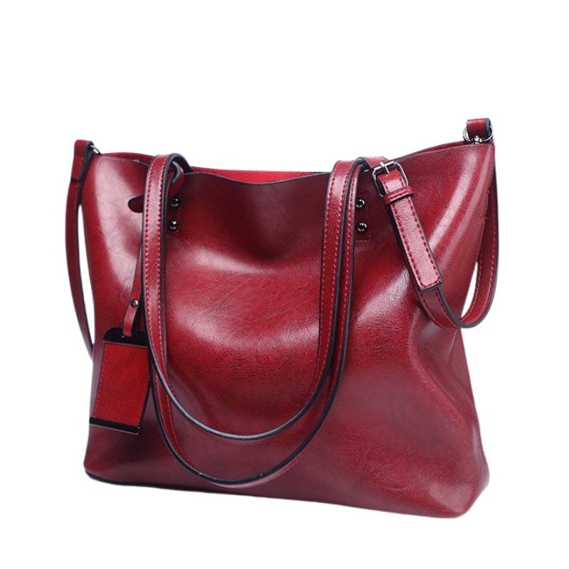 Women's High Gloss Leather Shoulder Bag with ID Tag