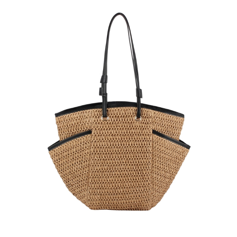 Multi Pocket Woven Shoulder Tote Bag