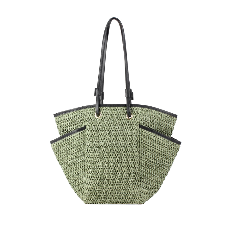 Multi Pocket Woven Shoulder Tote Bag