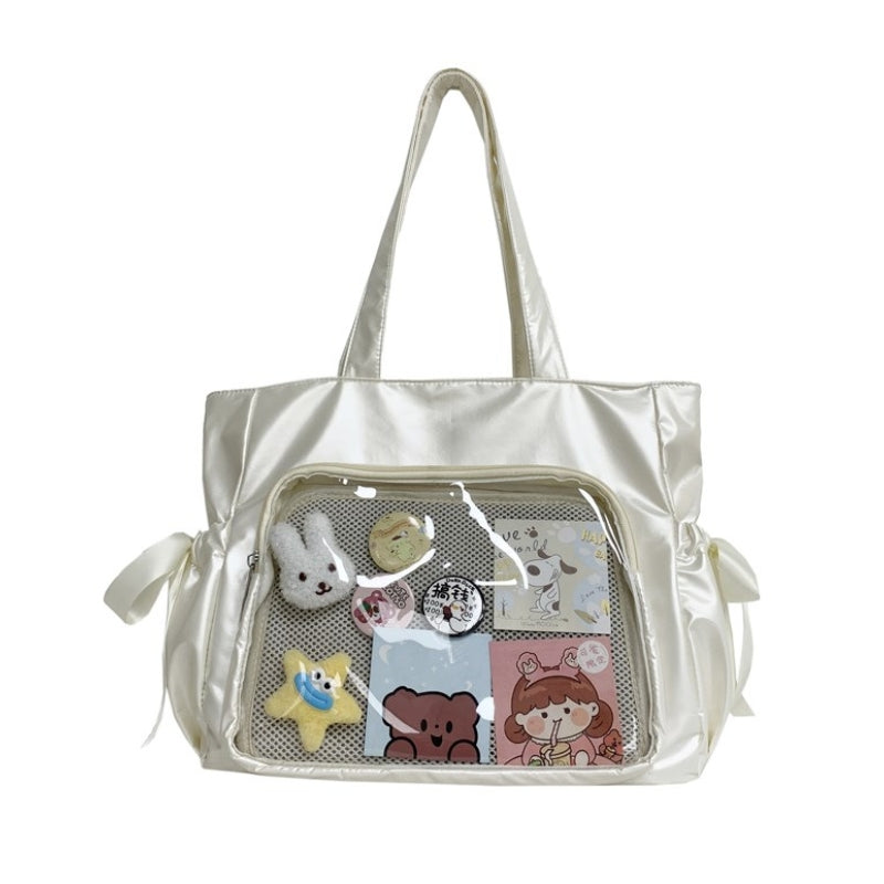 Ballet Style Ribbon Bow Large Reversible Shoulder Bag for Women