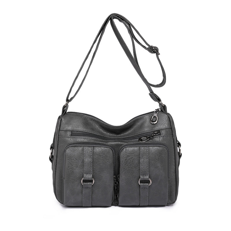 Vintage Inspired Multi-Zip Shoulder Bag