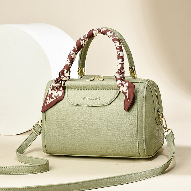 Women's Premium Chic Pebbled Leather Boston Handbag