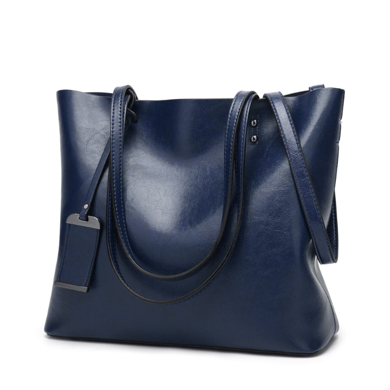 Women's High Gloss Leather Shoulder Bag with ID Tag