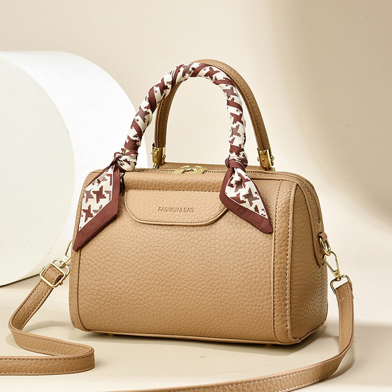 Women's Premium Chic Pebbled Leather Boston Handbag