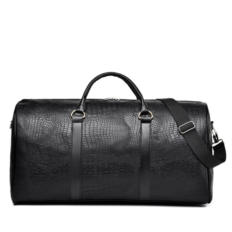 Oversized Croc-Textured Weekend Travel Duffle Bag