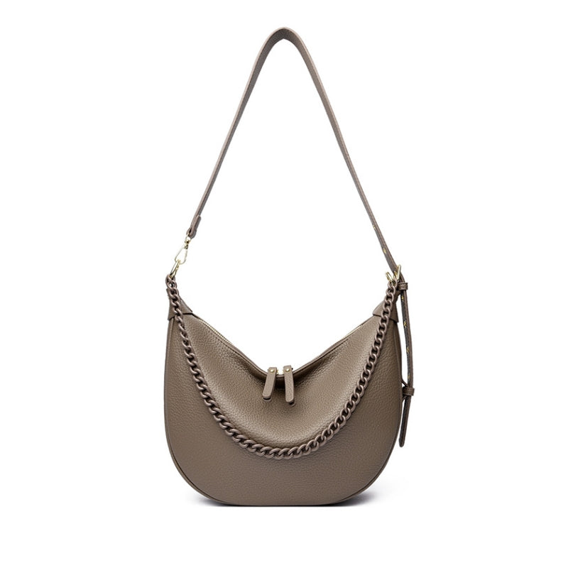 Chain Accented Crescent Shoulder Bag