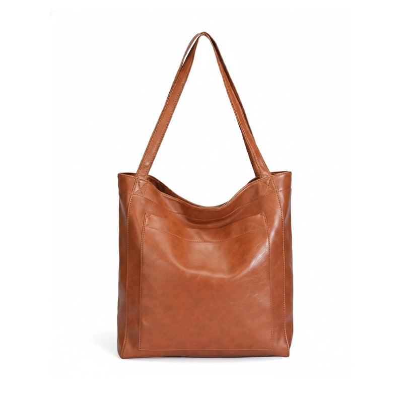 Women's Sculpted Leather Tote with Front Pocket