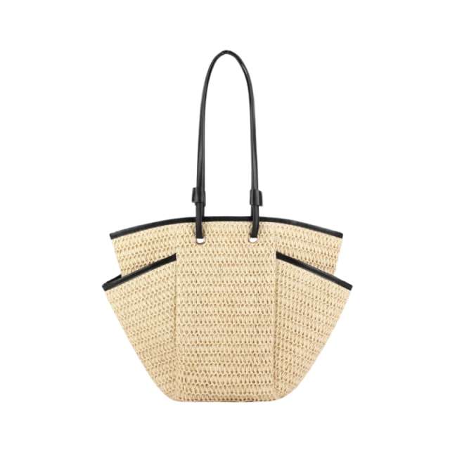 Multi Pocket Woven Shoulder Tote Bag