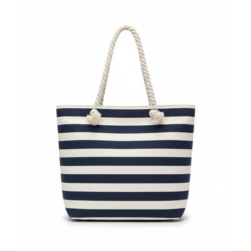 Women's Classic Striped Canvas Rope Handle Tote