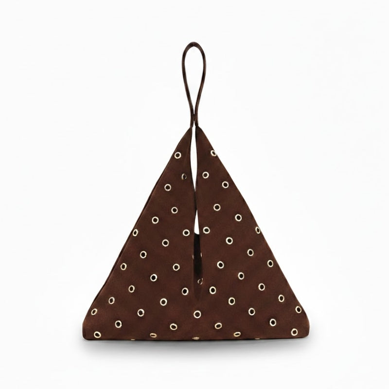 Grommet Adorned Suede Origami Shoulder Bag