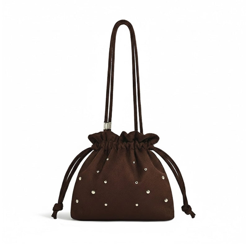 Women's Studded Suede Texture Bucket Bag
