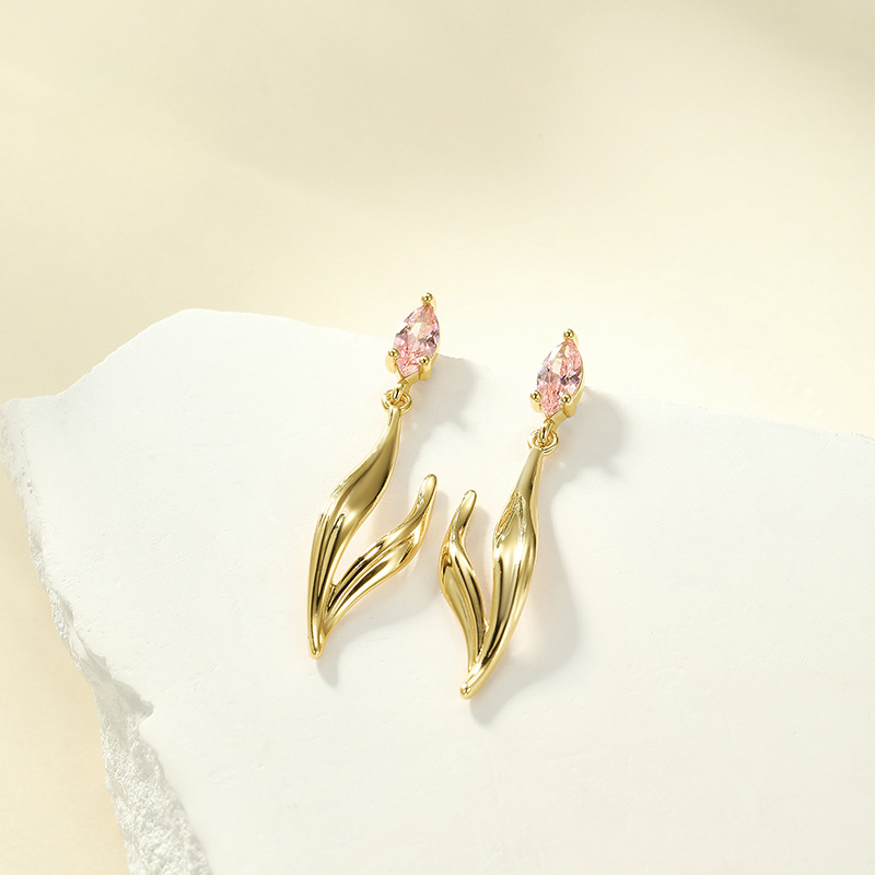 Pink Tulip Zircon Earrings