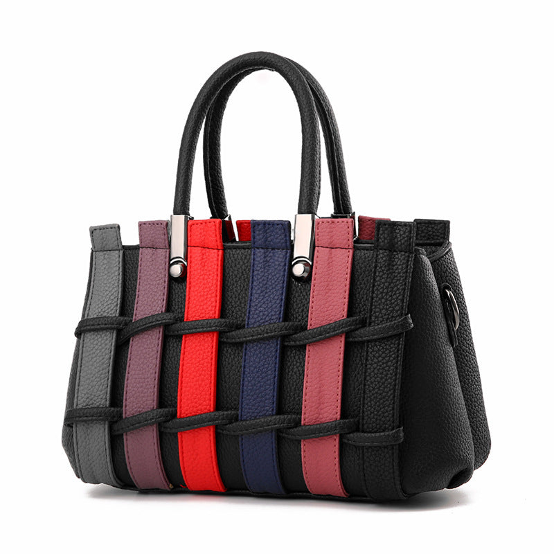 Chic Woven Handbag With Cute Bear Pendant