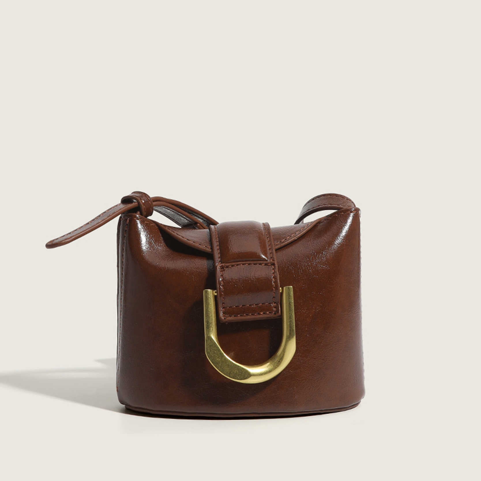 Sleek Metal Buckle Mini Bucket Bag