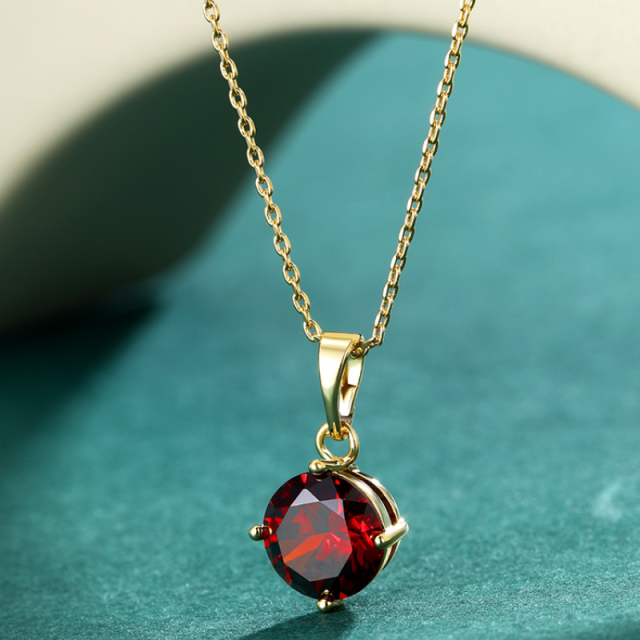 Gold-Plated Ruby Clavicle Chain Necklace