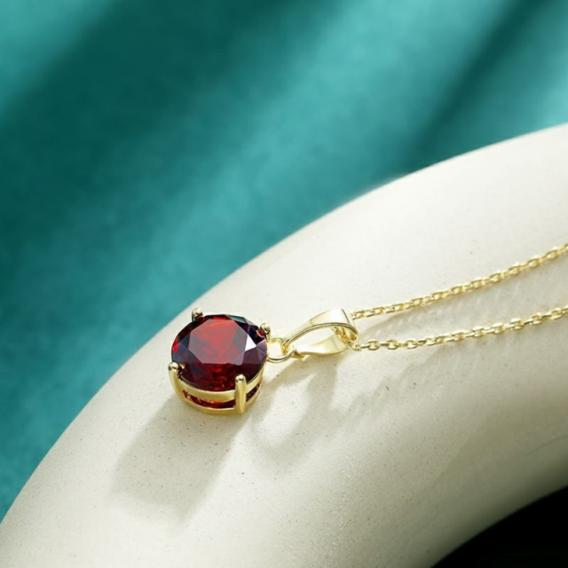 Gold-Plated Ruby Clavicle Chain Necklace