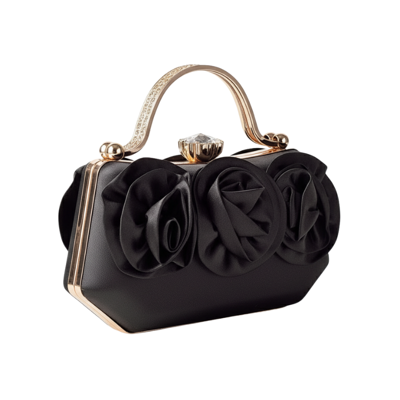test - Rose Bloom Satin Top-Handle Clutch