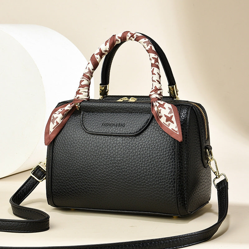 Women's Premium Chic Pebbled Leather Boston Handbag