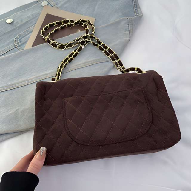 Elegant Quilted Suede Chain Crossbody Bag