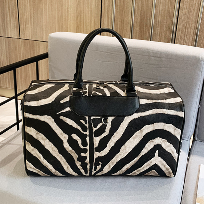 Striped PU Leather Sports Duffle Bag