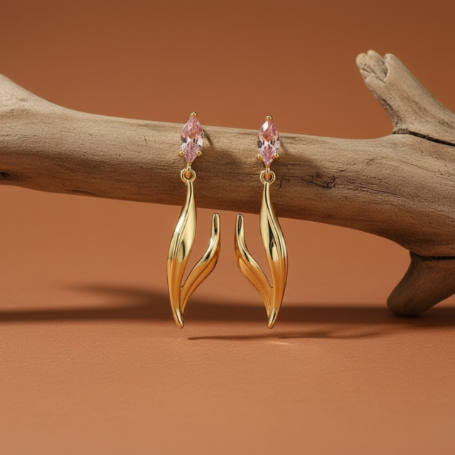 Pink Tulip Zircon Earrings