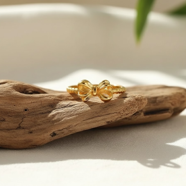 Gold-Plated Gentle Bow Light Luxury Ring