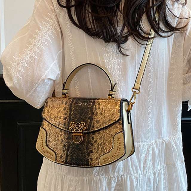 Luxe Snake Embossed Ornate Buckle Handbag