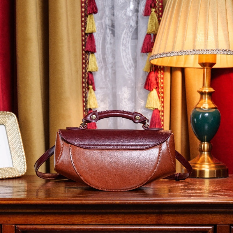 Women's Unique Artistic Curved Leather Handbag