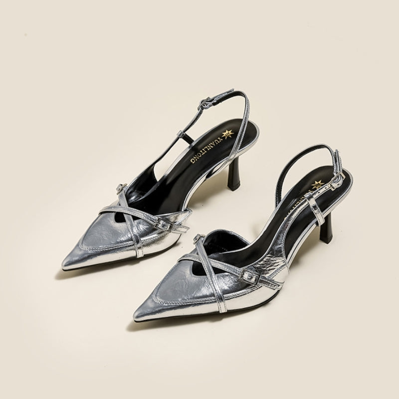 Women Elegant Pointed-Toe Slingback Heels