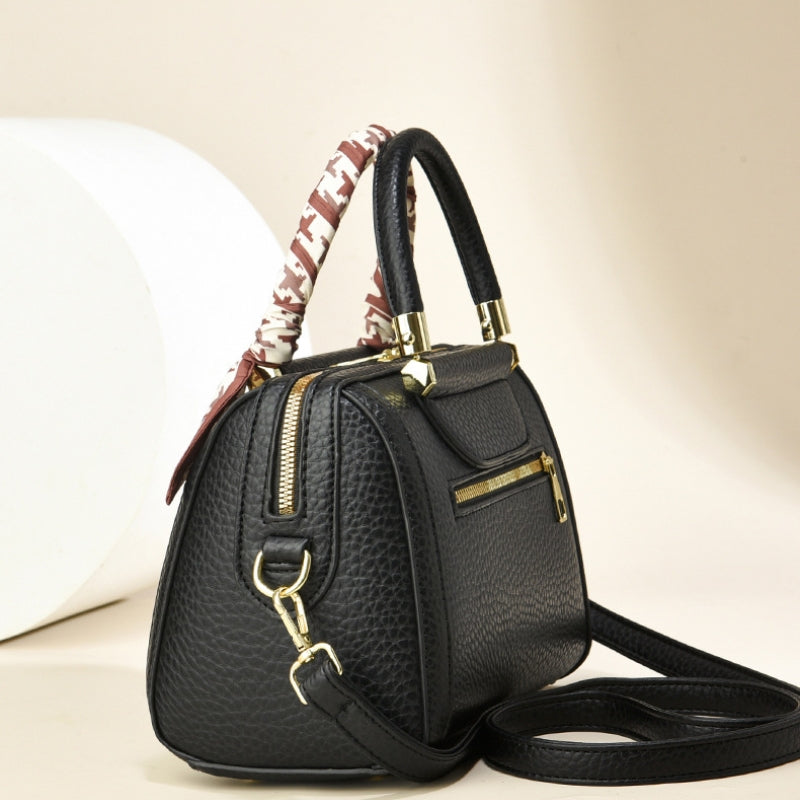 Women's Premium Chic Pebbled Leather Boston Handbag