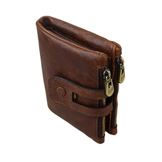 Classic Genuine Leather Wallet with Snap Strap and Zip Pocket