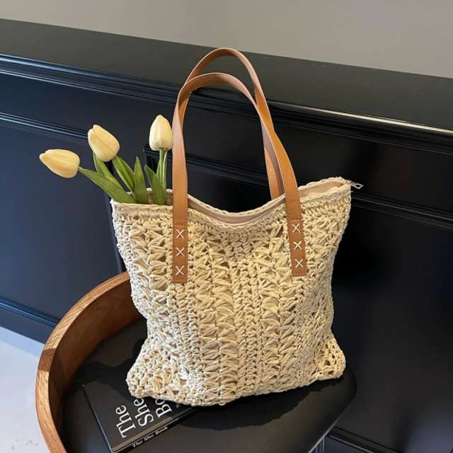 Handwoven Bohemian Straw Tote Bag