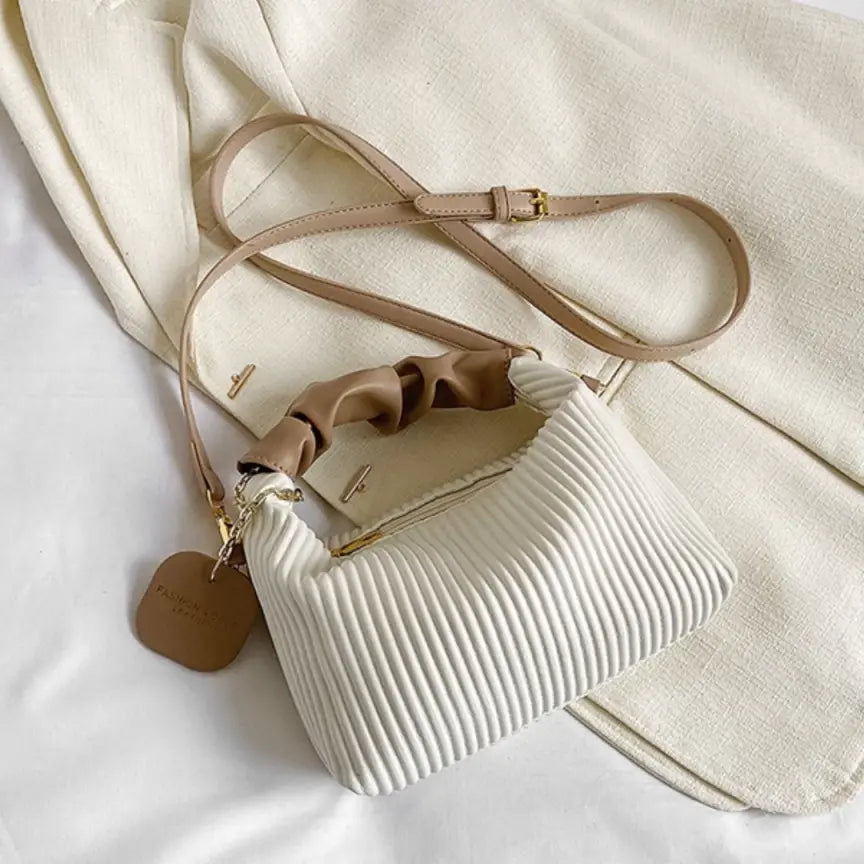 Retro Texture Pleated  Crossbody Bag