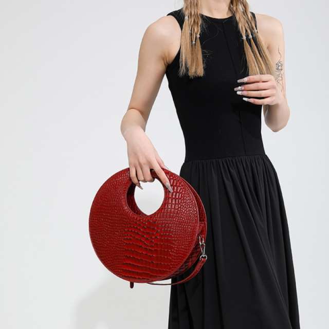 Circular Croc Embossed Handbag