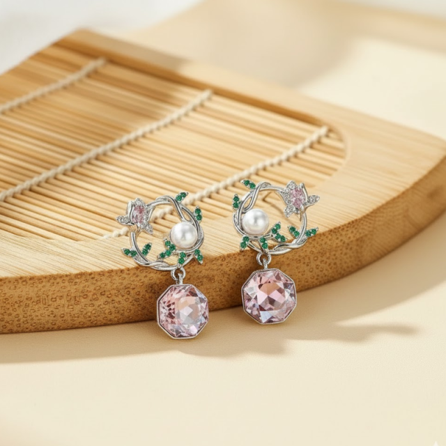 Elegant Crystal Vine Flower Wreath Earrings