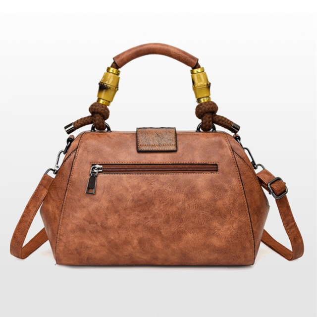 Color Block Wooden Handle Handbag