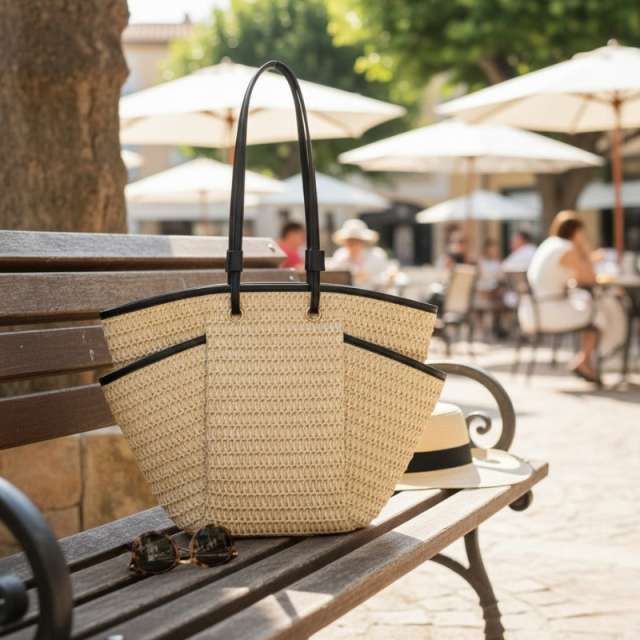 Multi Pocket Woven Shoulder Tote Bag