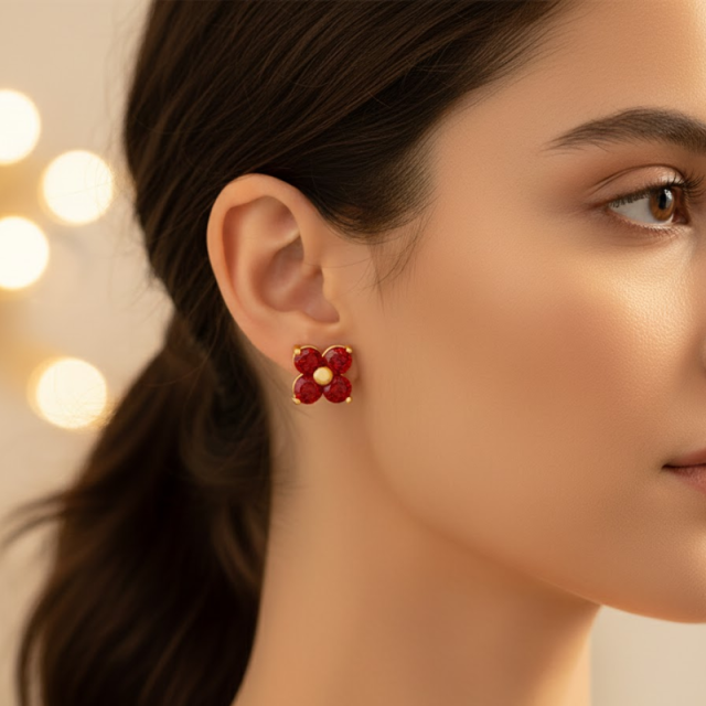 Red Four-Leaf Flower Earrings