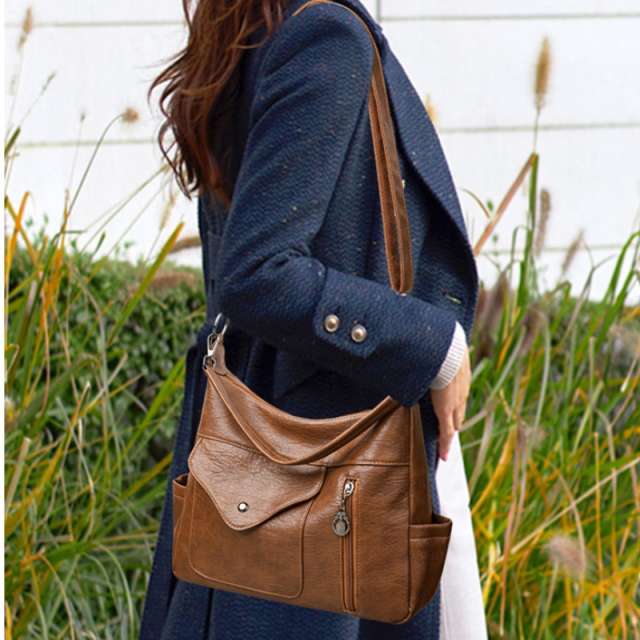 Elegant Soft Leather Look Women Shoulder Bag with Detachable Strap