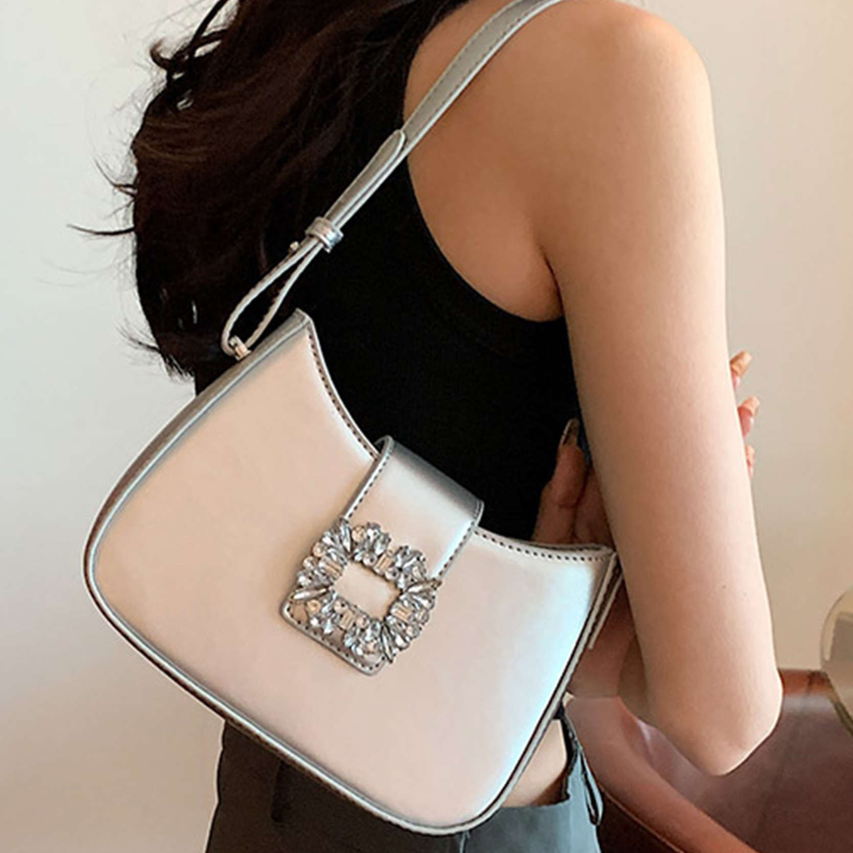 Metallic Buckle Shoulder Bag