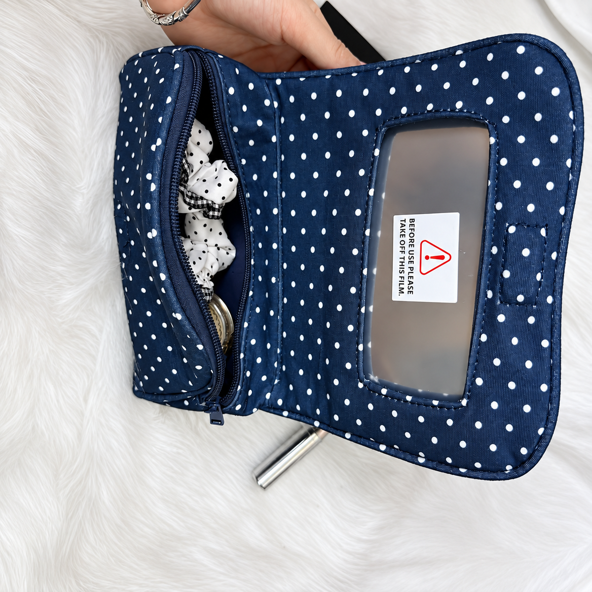Polka Dot Mirror Makeup Bag