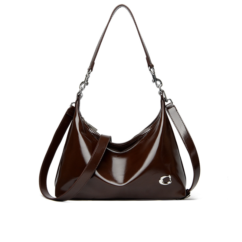 Noir Crescent Gloss Shoulder Bag
